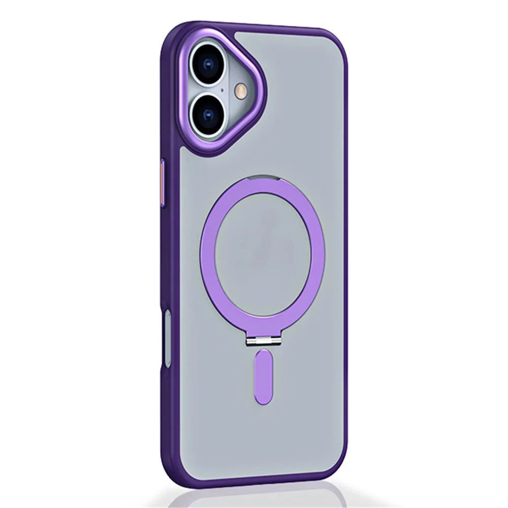 For iPhone 16 Plus Kickstand Case TPU+Acrylic Magnetic Phone Cover - Purple - 2