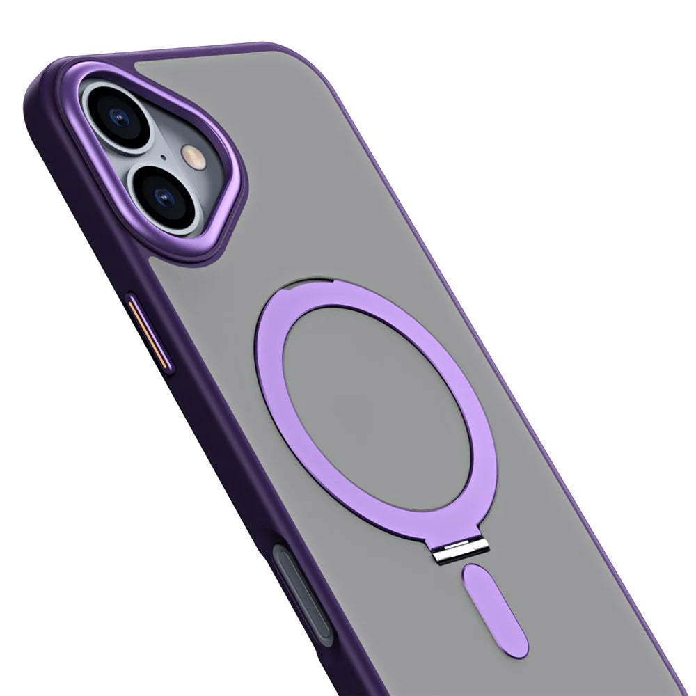 For iPhone 16 Plus Kickstand Case TPU+Acrylic Magnetic Phone Cover - Purple - 6