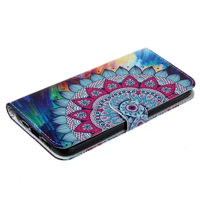 For iPhone 16 Pro Max Case Pattern Printed Leather Phone Cover with Stand 3 Card Holder - Mandala Flower - 5