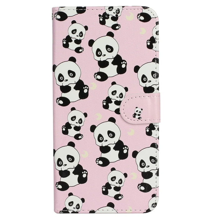 For iPhone 16 Case Leather Card Slot Holder Flip Phone Cover Pattern Printing - Panda - 5