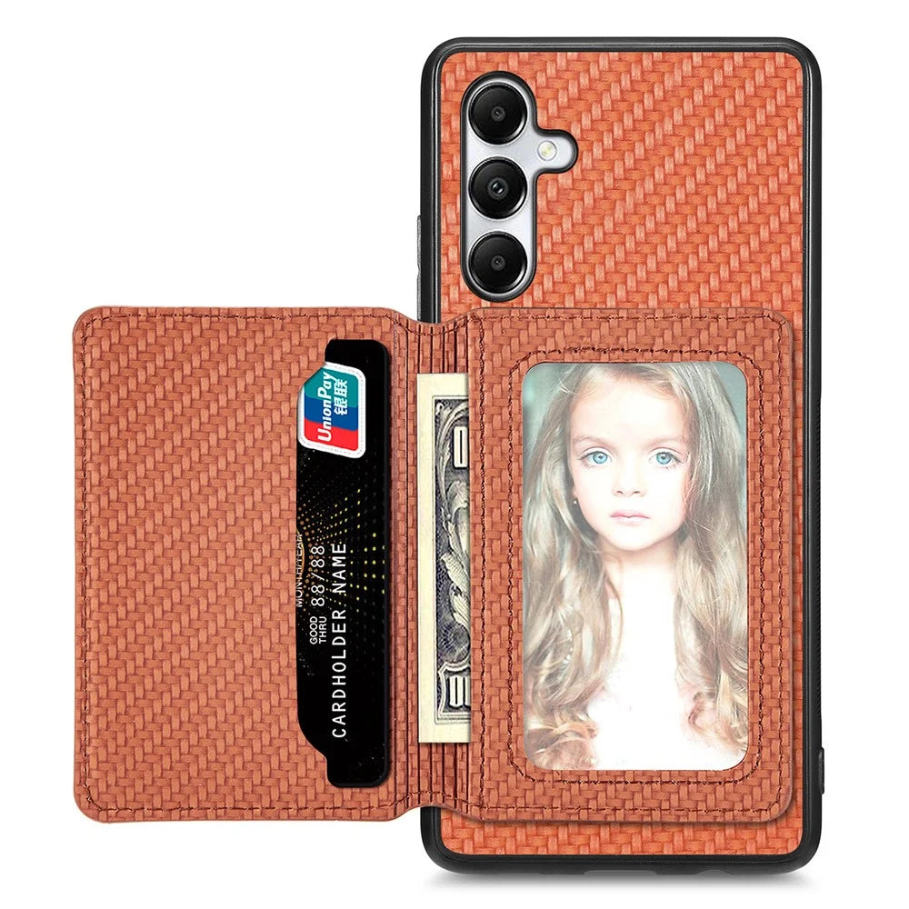 For Samsung Galaxy A05s 4G Case Card Slots Leather Coated PC+TPU Phone Cover - Brown - 2