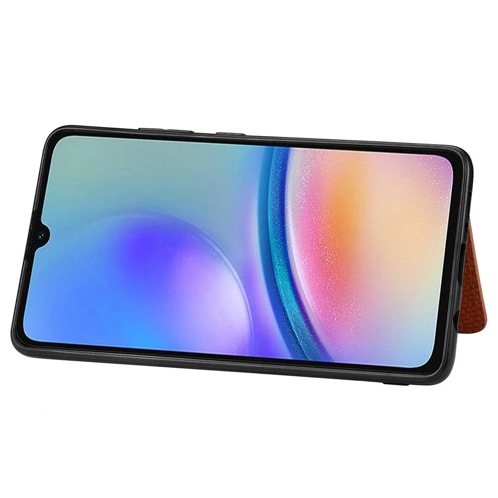 For Samsung Galaxy A05s 4G Case Card Slots Leather Coated PC+TPU Phone Cover - Brown - 3