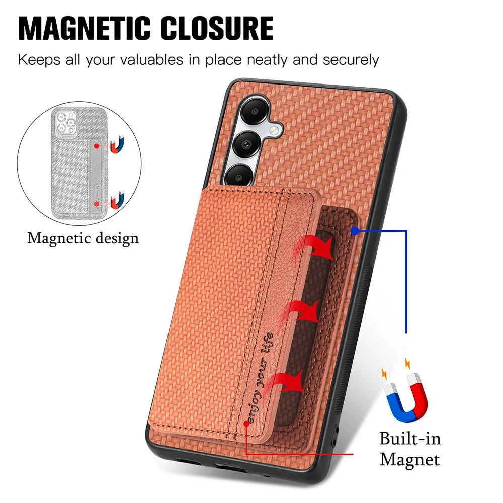 For Samsung Galaxy A05s 4G Case Card Slots Leather Coated PC+TPU Phone Cover - Brown - 4