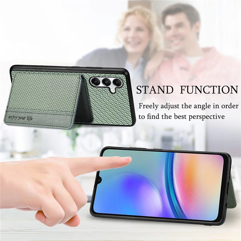For Samsung Galaxy A05s 4G Case Card Slots Leather Coated PC+TPU Phone Cover - Brown - 6
