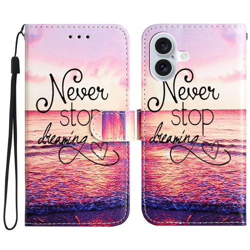 For iPhone 16 Plus Leather Case Pattern Printed Wallet Flip Phone Cover - Never Stop Dreaming - 1