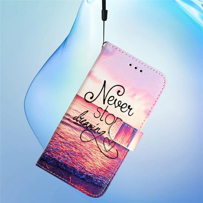 For iPhone 16 Plus Leather Case Pattern Printed Wallet Flip Phone Cover - Never Stop Dreaming - 4