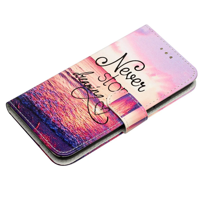 For iPhone 16 Plus Leather Case Pattern Printed Wallet Flip Phone Cover - Never Stop Dreaming - 7
