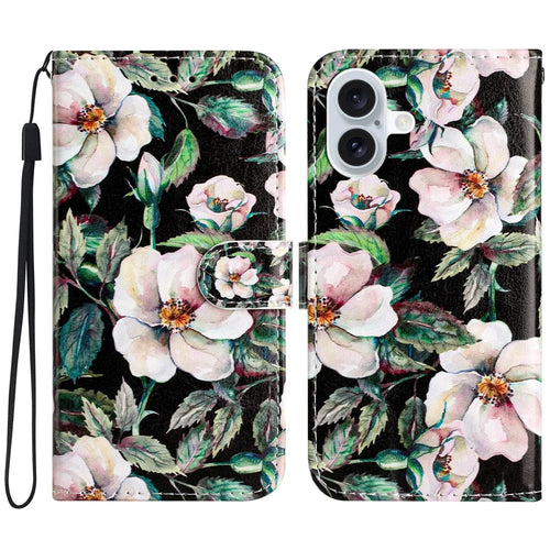 For iPhone 16 Wallet Case Pattern Print Design Flip Leather Phone Cover - Magnolia - 1