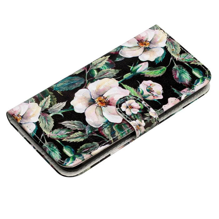 For iPhone 16 Wallet Case Pattern Print Design Flip Leather Phone Cover - Magnolia - 7