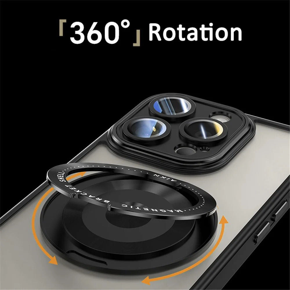 For iPhone 15 Pro Max Magnetic Case PC+TPU Phone Cover Rotating Metal Kicktand, Lens Protector - Blue - 3