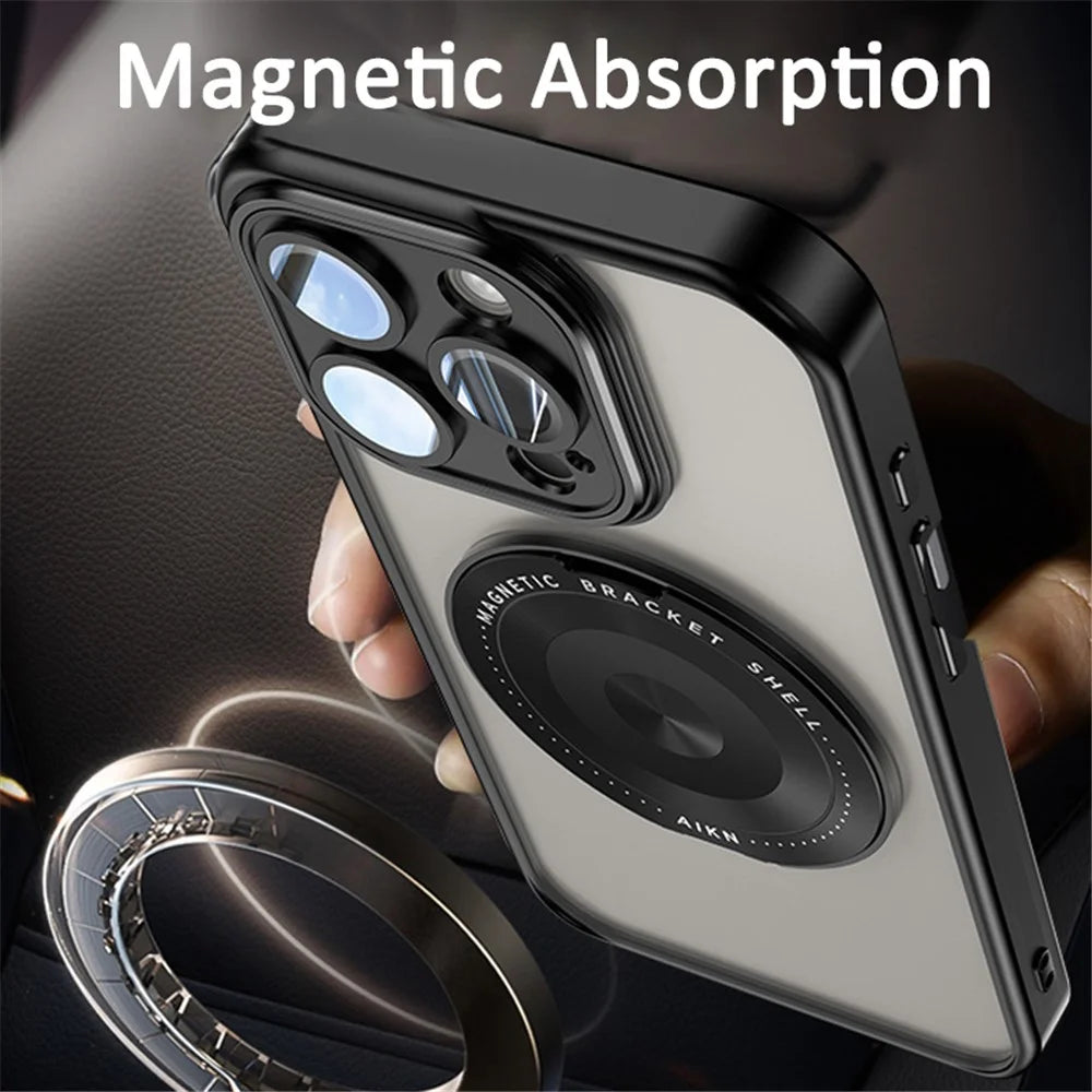 For iPhone 15 Pro Max Magnetic Case PC+TPU Phone Cover Rotating Metal Kicktand, Lens Protector - Blue - 4