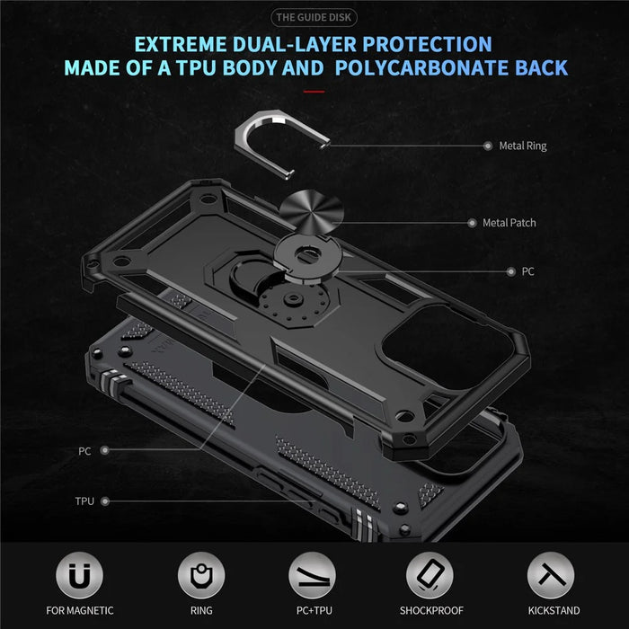 For iPhone 16 Pro Max Case PC+TPU Kickstand Anti-Drop Phone Cover - Black - 5
