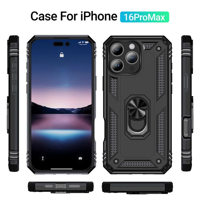 For iPhone 16 Pro Max Case PC+TPU Kickstand Anti-Drop Phone Cover - Black - 7