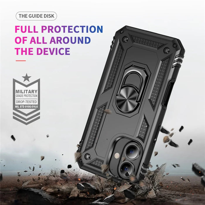 For iPhone 16 Plus Case PC+TPU Dual Layer Protection Kickstand Phone Cover - Black - 6