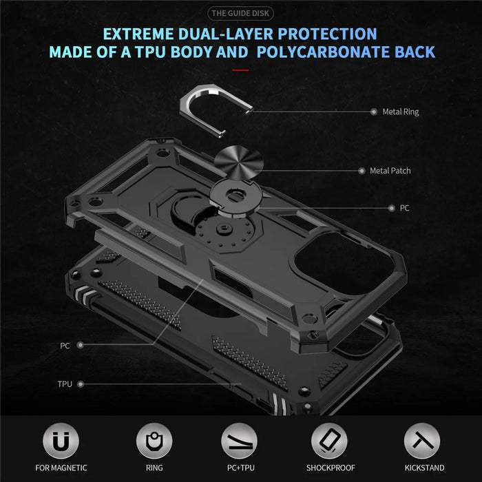 For iPhone 16 Case PC+TPU Phone Cover with Rotary Ring Kickstand - Black - 5