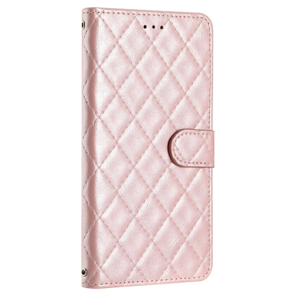 For iPhone 16 Pro Max Case Classic Rhombus Pattern Leather Phone Cover - Rose Gold - 7