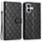 For iPhone 16 Case Rhombus Flip Folio Leather Cell Phone Cover - Black - 1