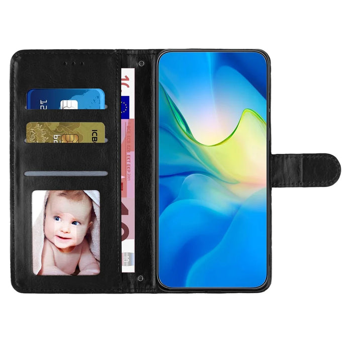 For iPhone 16 Case Rhombus Flip Folio Leather Cell Phone Cover - Black - 3