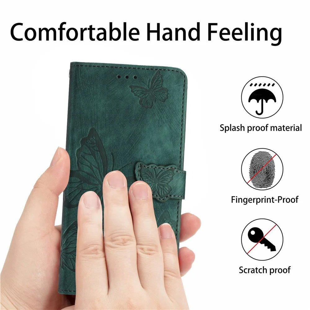 For iPhone 16 Plus Case Butterfly Flip Stand PU Leather Phone Cover - Green - 4