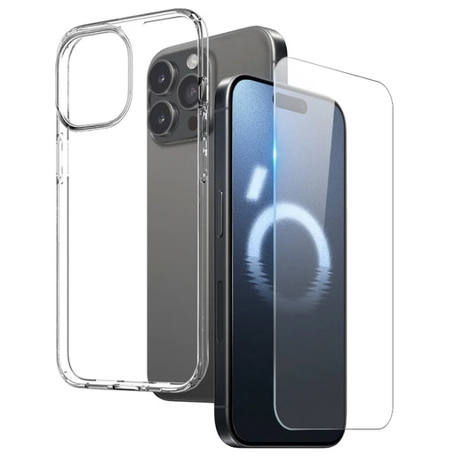 NORTHJO For iPhone 16 Pro Max TPU Case + Tempered Glass Screen Protector Set, Transparent - 1