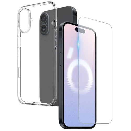 NORTHJO For iPhone 16 Clear TPU Case + Tempered Glass Screen Protector - 1