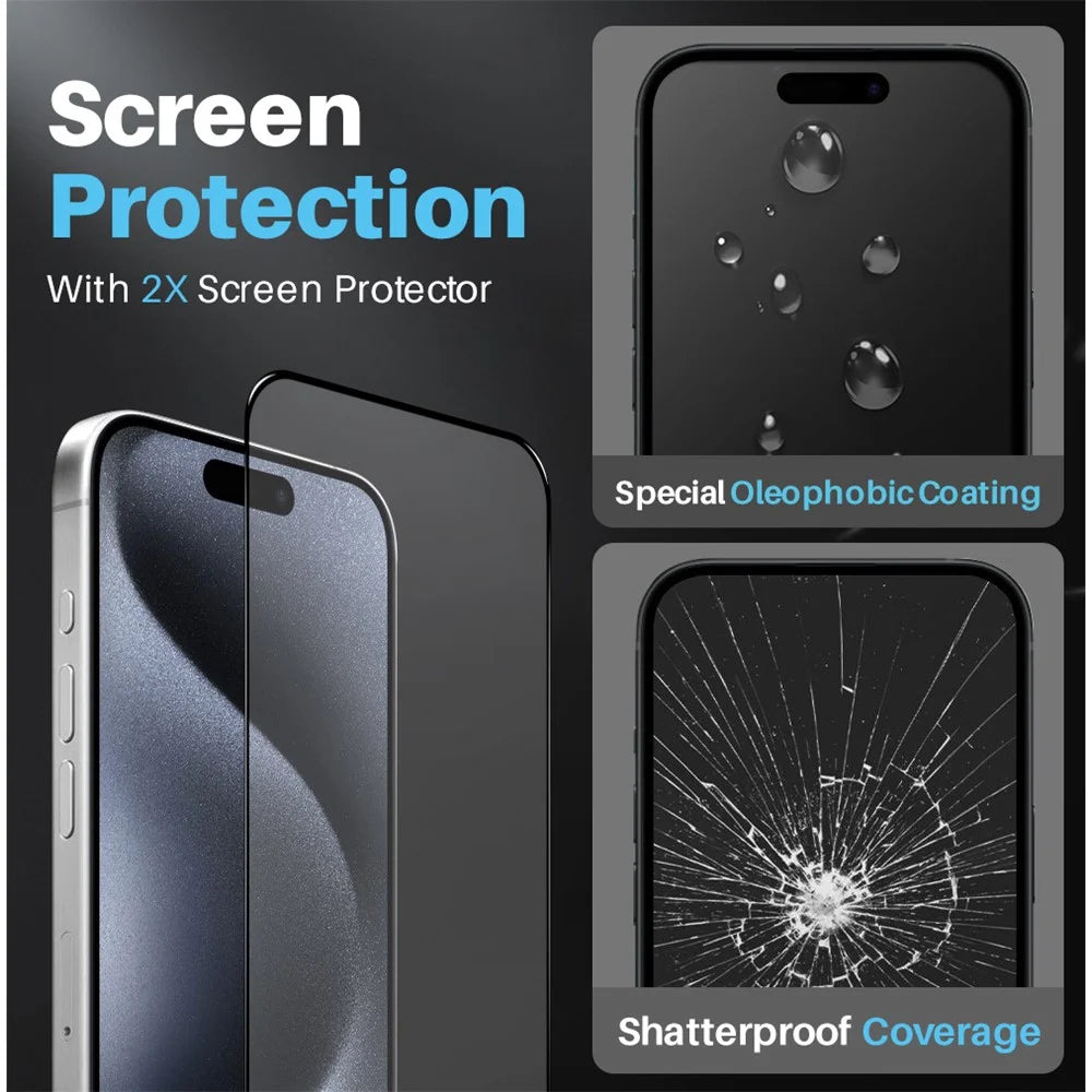 NORTHJO 5 in 1 For iPhone 15 Pro Case Shockproof PC+TPU Phone Cover Set with 2 Screen Protector, 2 Camera Lens Protector - 4