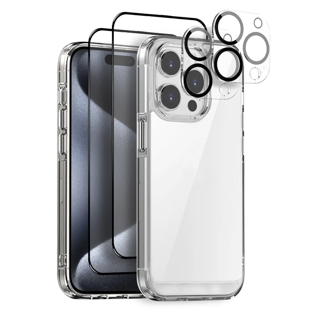 NORTHJO 5 in 1 For iPhone 15 Pro Max Case PC+TPU Phone Cover Set with 2 Screen Protector, 2 Lens Film - 1