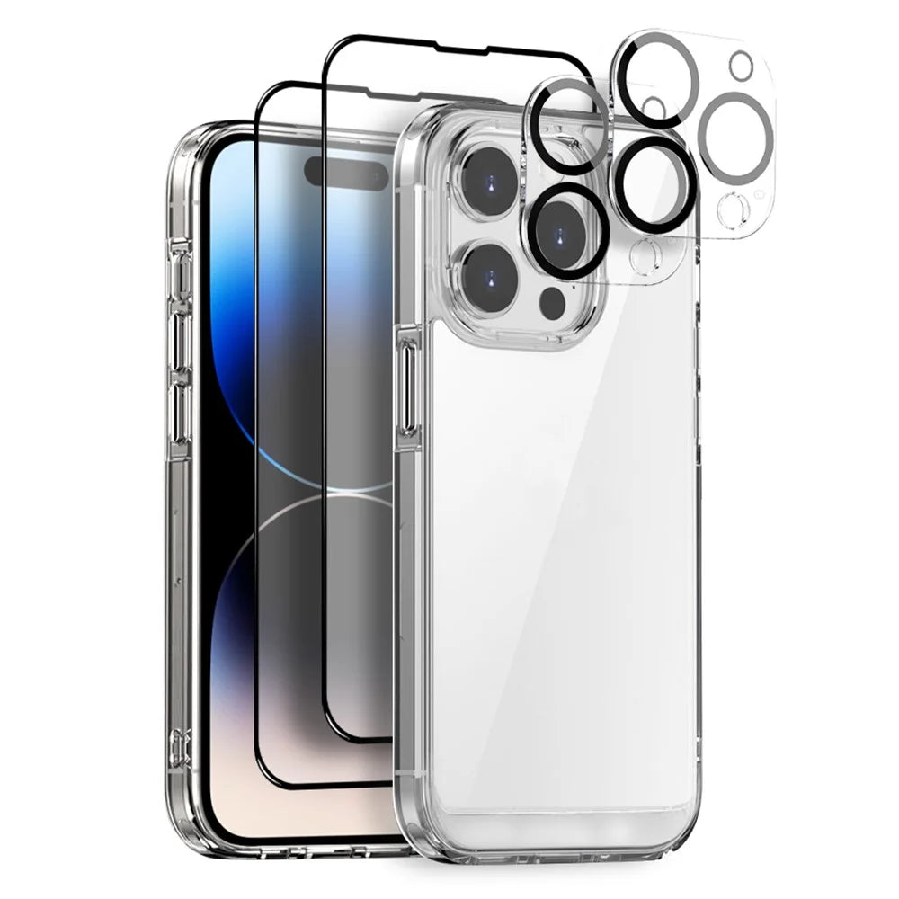 NORTHJO 5 in 1 For iPhone 14 Pro Clear Case PC+TPU Phone Cover Set with 2 Screen Protector, 2 Camera Lens Protector - 1