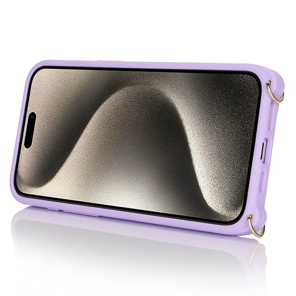 For iPhone 14 Pro Max Case Card Holder Wallet Leather+TPU Crossbody Phone Cover with Ring Kickstand - Purple - 3
