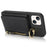 For iPhone 13 mini Case Card Bag Zipper Pocket Leather+TPU Ring Holder Phone Cover with Long Strap - Black - 4