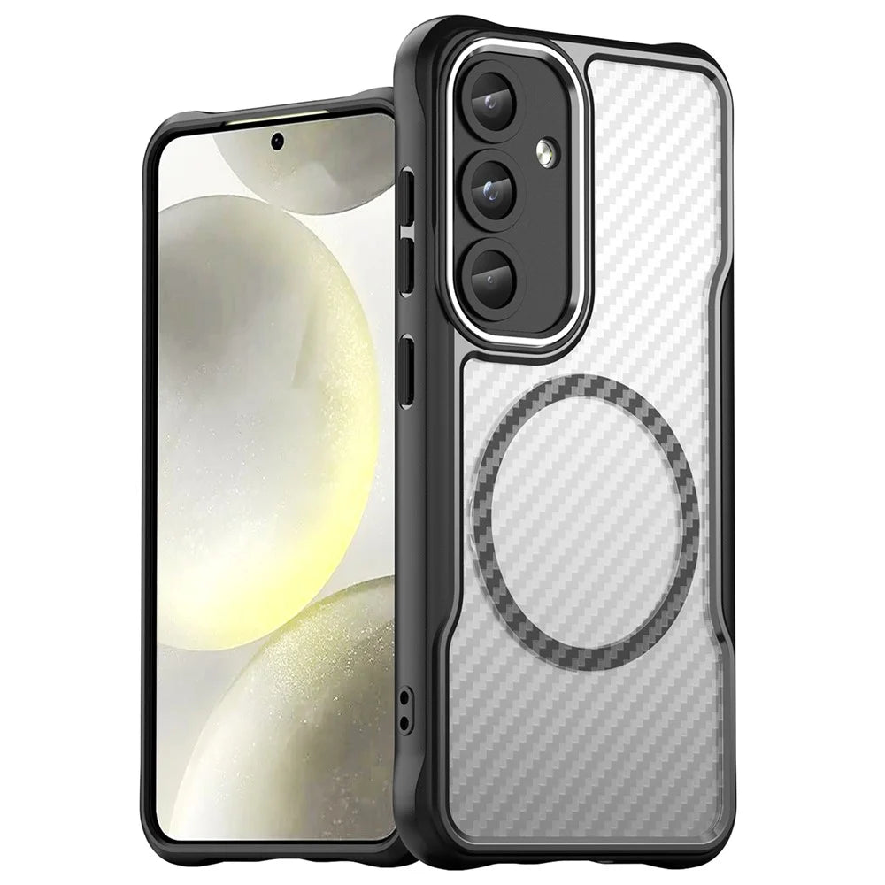 For Samsung Galaxy S25+ / S24+ Case TPU+PC Carbon Fiber Phone Cover Magnetic Case - Black - 1