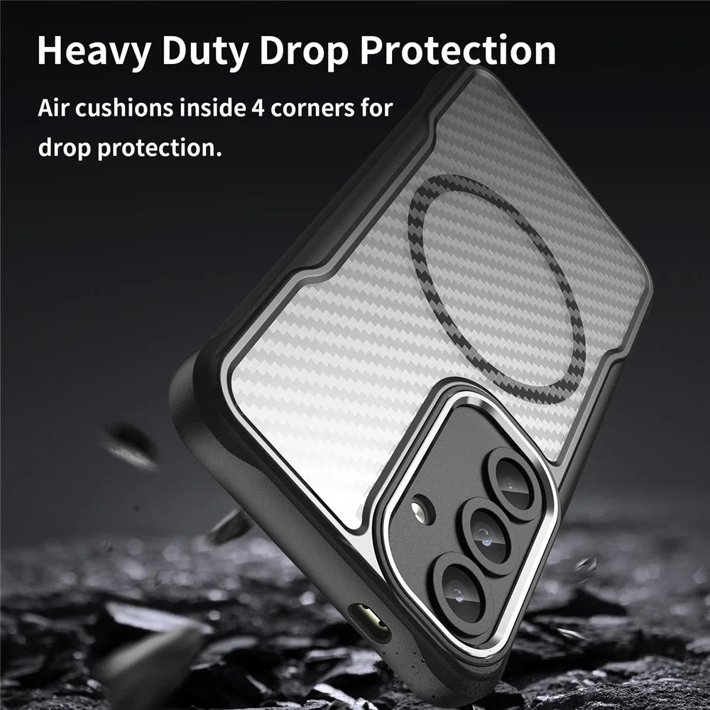 For Samsung Galaxy S25+ / S24+ Case TPU+PC Carbon Fiber Phone Cover Magnetic Case - Black - 7