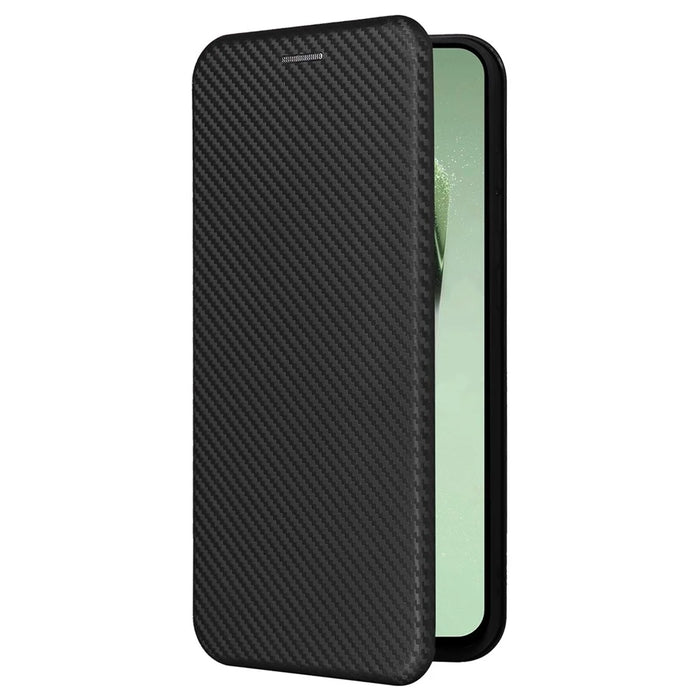 For Samsung Galaxy S24 FE Cell Phone Case Carbon Fiber Texture Magnetic Auto Closing Leather Cover - Black - 7
