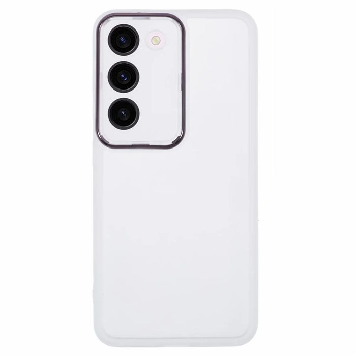 DKSM Series For Samsung Galaxy S23 Case Electroplated Camera Frame TPU Phone Cover - Transparent White - 1