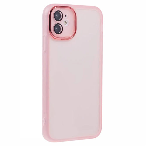 DKSM Series For iPhone 11 Case Electroplated Camera Frame TPU Phone Cover - Transparent Pink - 1