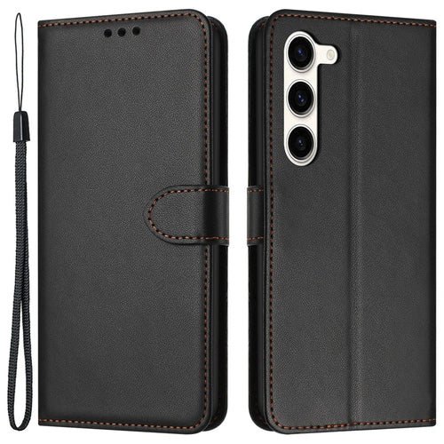 For Samsung Galaxy S23+ Phone Case Anti-Drop Stand Leather Wallet Cover - Black - 1