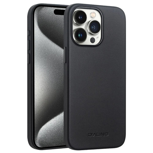 QIALINO For iPhone 15 Pro Max Case PU+Silicone Phone Cover Compatible with MagSafe - Black - 1