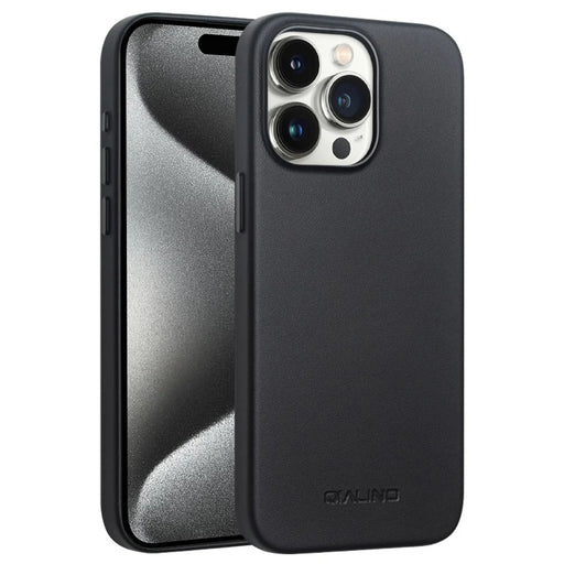 QIALINO For iPhone 15 Pro Max Case PU+Silicone Phone Cover Compatible with MagSafe - Black - 1