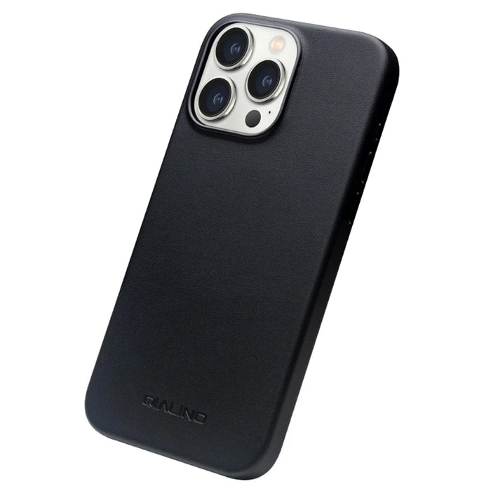 QIALINO For iPhone 15 Pro Max Case PU+Silicone Phone Cover Compatible with MagSafe - Black - 4