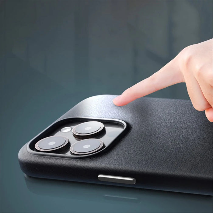 QIALINO For iPhone 15 Pro Max Case PU+Silicone Phone Cover Compatible with MagSafe - Black - 6