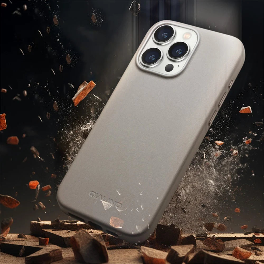 QIALINO For iPhone 15 Pro Case Compatible with MagSafe Silicone+PU Covered Phone Shell - Black - 7