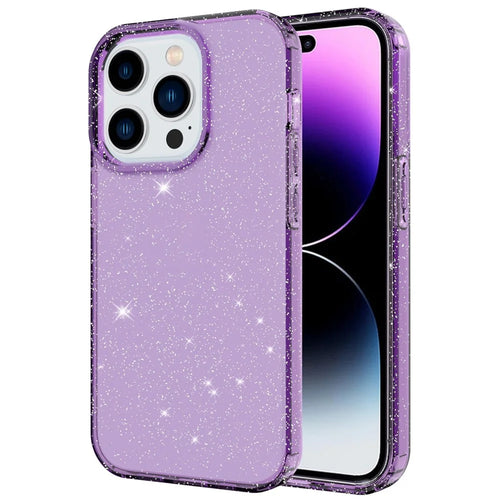 GW18 For iPhone 14 Pro Glitter Powder Decor Transparent TPU Case Phone Drop-proof Anti-Scratch Cover - Transparent Purple - 1