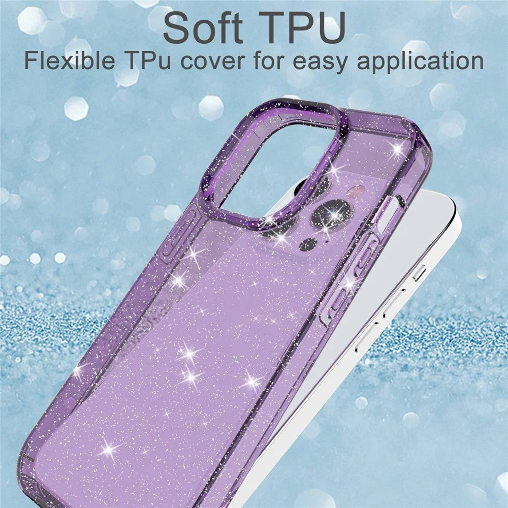 GW18 For iPhone 14 Pro Glitter Powder Decor Transparent TPU Case Phone Drop-proof Anti-Scratch Cover - Transparent Purple - 2