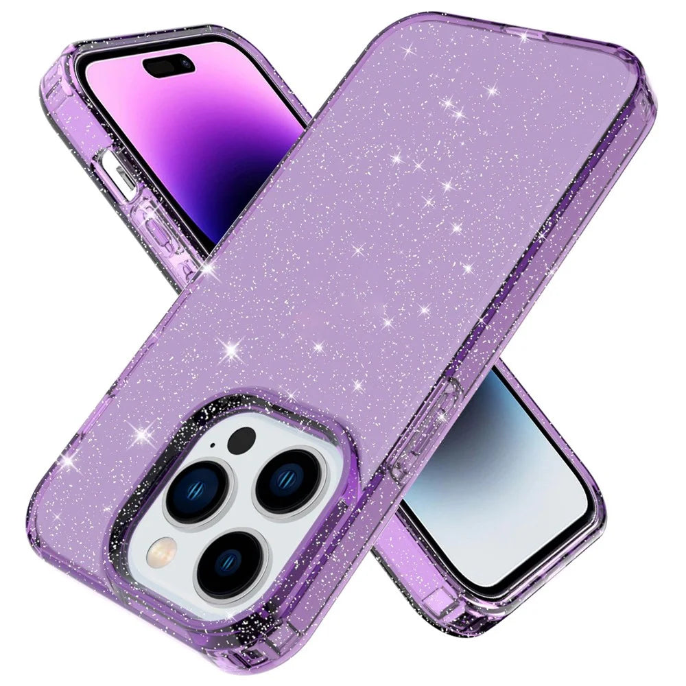 GW18 For iPhone 14 Pro Glitter Powder Decor Transparent TPU Case Phone Drop-proof Anti-Scratch Cover - Transparent Purple - 6