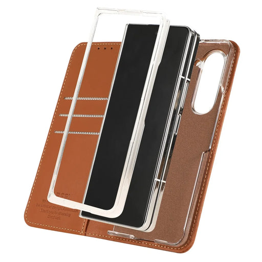 ABEEL For Samsung Galaxy Z Fold5 5G Stand Case RFID Blocking Leather Phone Cover - Brown - 2