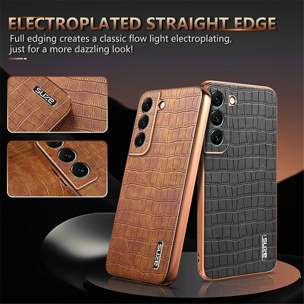 AZNS For Samsung Galaxy S22 5G Case PU+TPU Shockproof Phone Cover - Brown - 4
