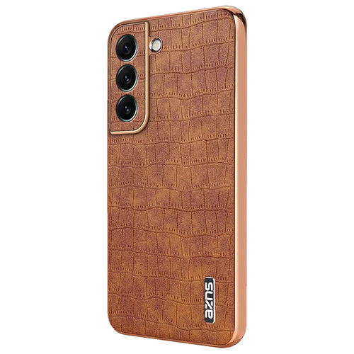 AZNS For Samsung Galaxy S22+ 5G Case Crocodile Texture PU+TPU Anti-Drop Phone Cover - Brown - 1