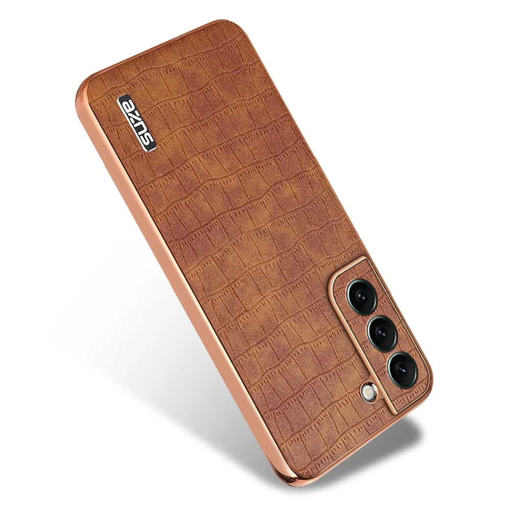 AZNS For Samsung Galaxy S22+ 5G Case Crocodile Texture PU+TPU Anti-Drop Phone Cover - Brown - 2