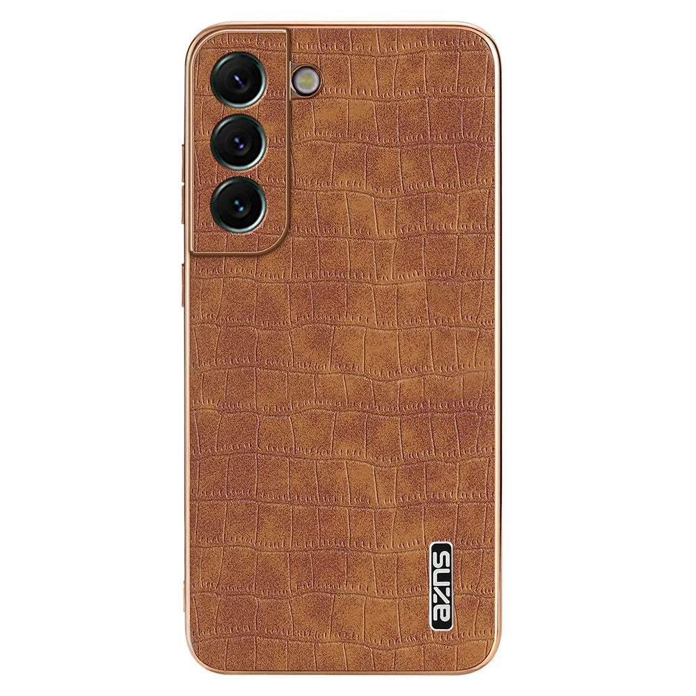 AZNS For Samsung Galaxy S22+ 5G Case Crocodile Texture PU+TPU Anti-Drop Phone Cover - Brown - 3