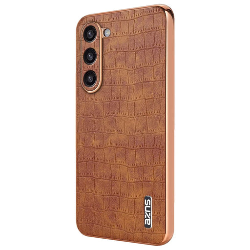 AZNS For Samsung Galaxy S23+ Case Crocodile Texture PU+TPU Phone Cover Electroplating - Brown - 1